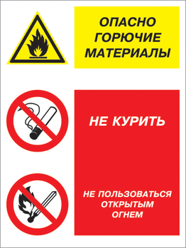 Кз 10 опасно горючие материалы - не курить и не пользоваться открытым огнем. (пластик, 400х600 мм) - Знаки безопасности - Комбинированные знаки безопасности - Магазин охраны труда ИЗО Стиль
